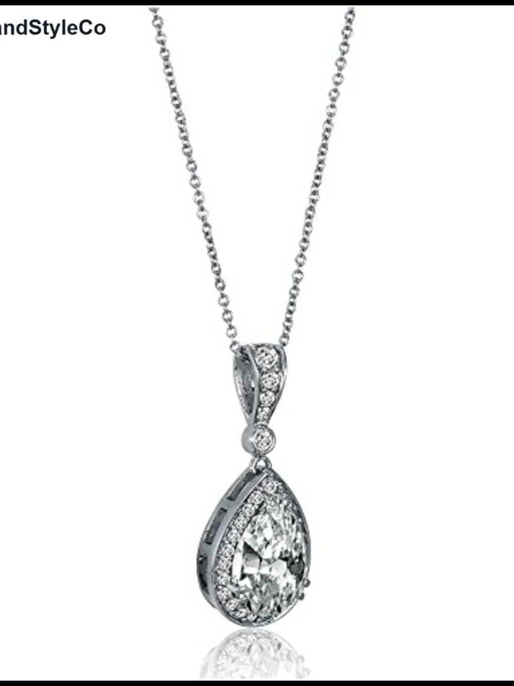 Sterling Silver Halo Pendant Necklace CZ Pear Cut 16